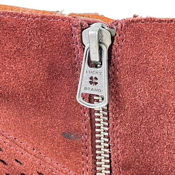 Lucky Brand Ramses Womens Suede Block Heel Ankle Perforated Booties Boots sz 8 - Picture 3 of 16